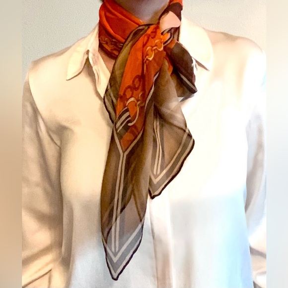 Orange and Brown Chain Print Scarf - Picture 2 of 7